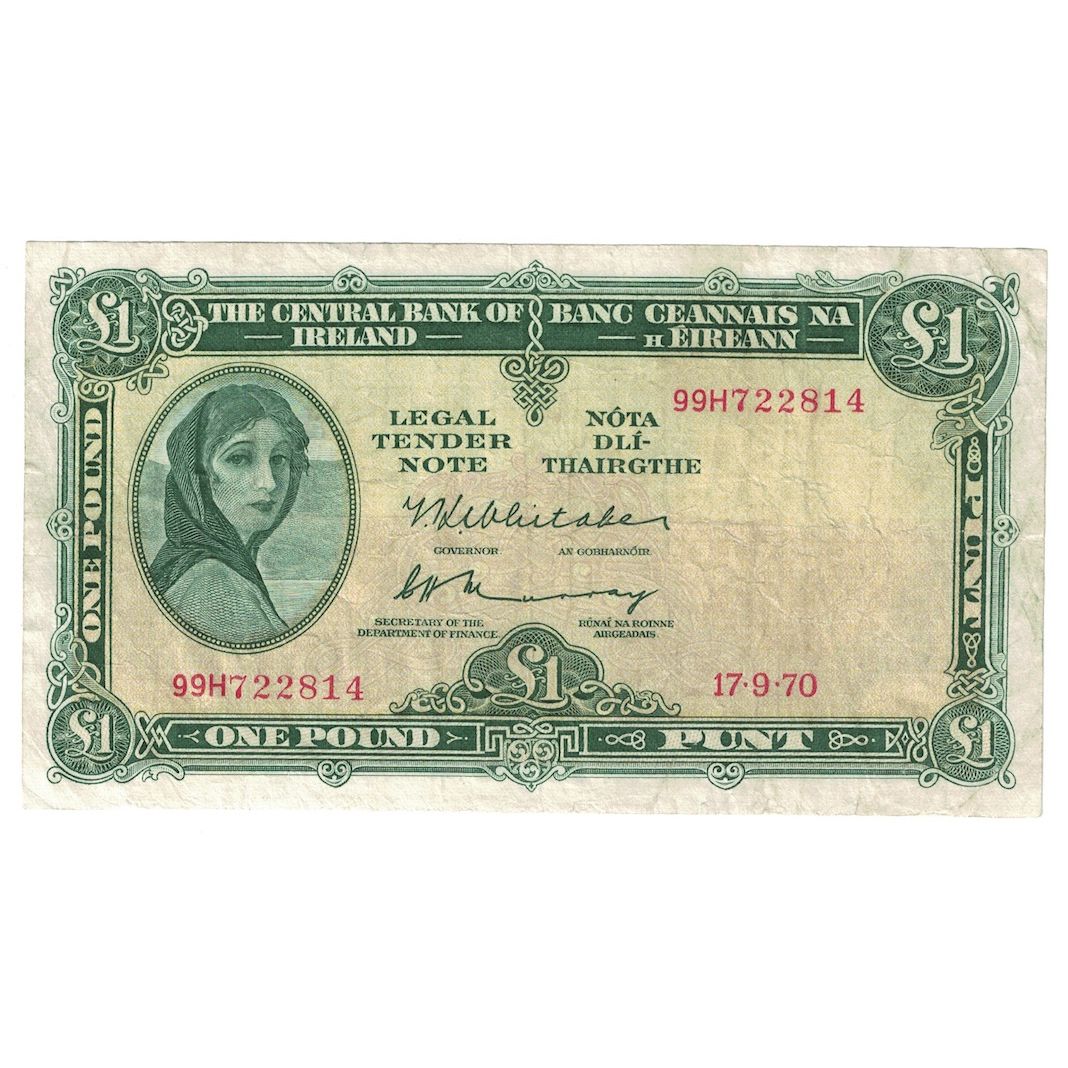 Nota, Irlanda - República, 1 Pound, 1970, 1970-09-17, KM:64b, EF(40-45)