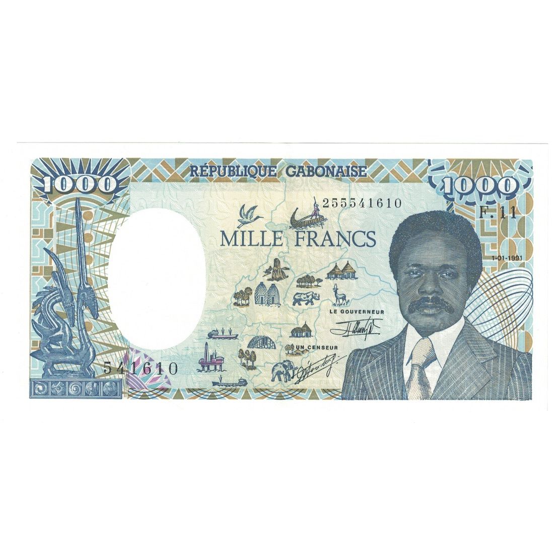 Geldschein, Gabun, 1000 Francs, 1991, 1991-01-01, KM:10b, UNZ-