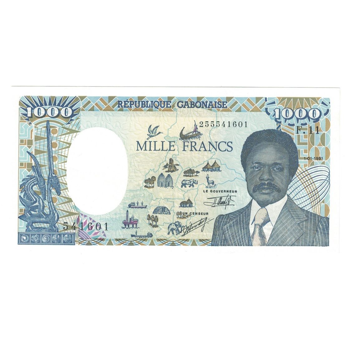 Geldschein, Gabun, 1000 Francs, 1991, 1991-01-01, KM:10b, UNZ