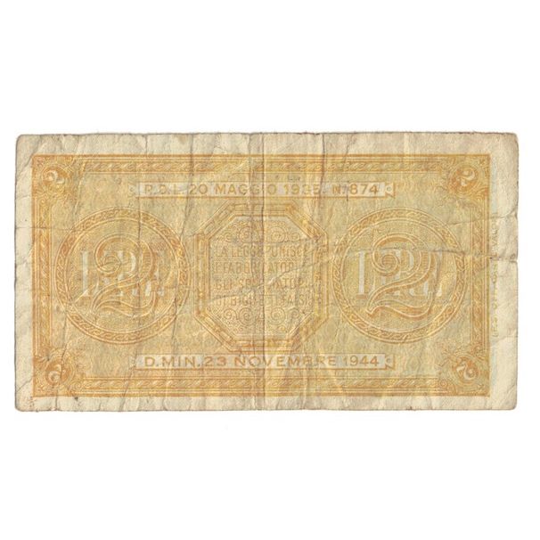 Banconote, Italia, 2 Lire, 1944, 1944-11-23, KM:30b, MB