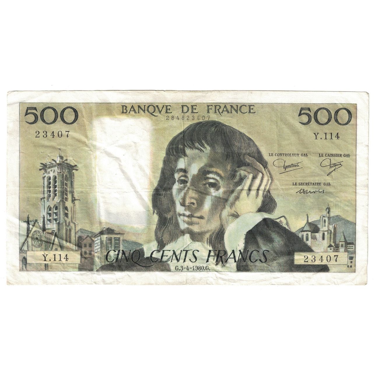Francia, 500 Francs, Pascal, 1980, 1980-04-03, BB, Fayette:71.21, KM:156e