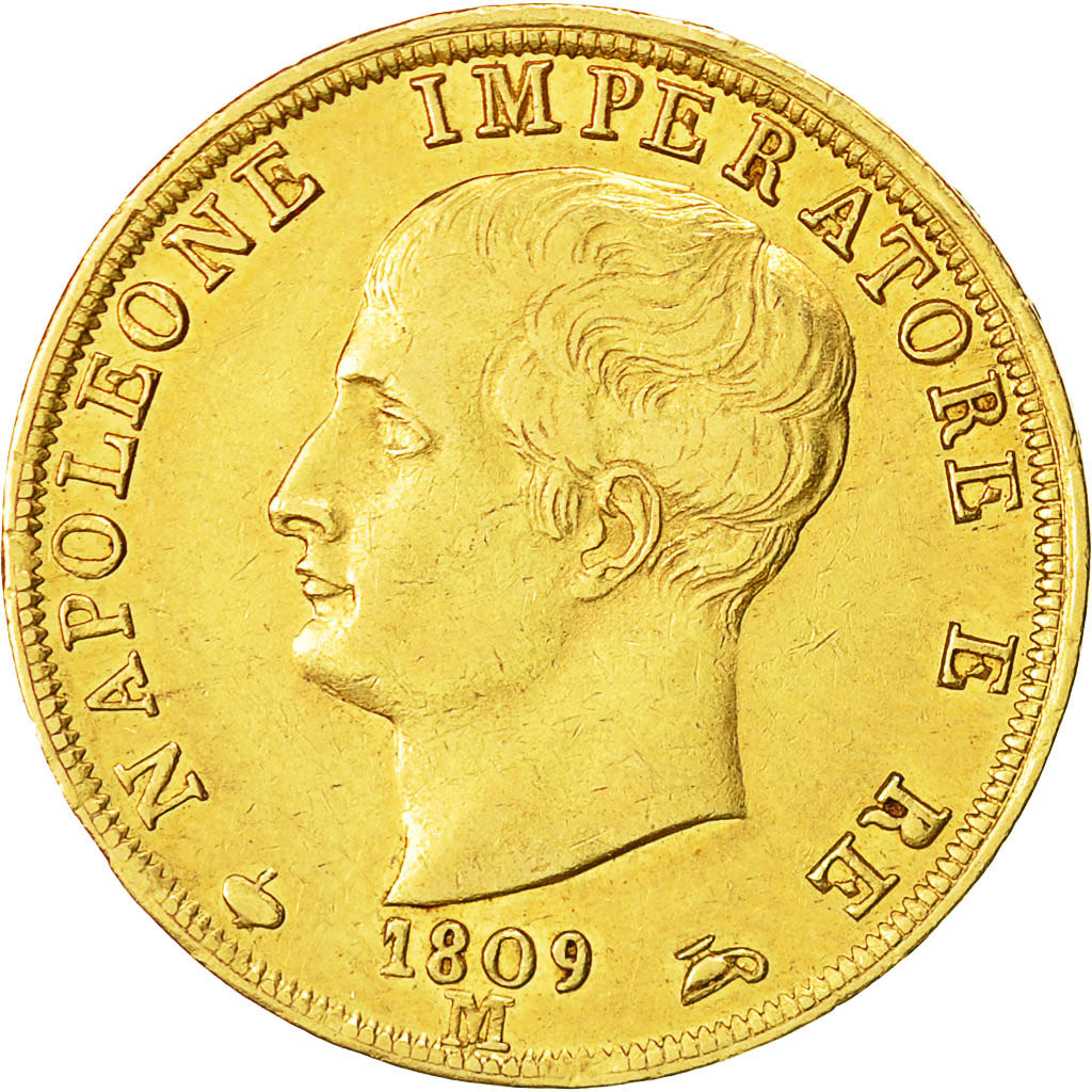 Monnaie, États italiens, KINGDOM OF NAPOLEON, Napoleon I, 40 Lire, 1809, Milan