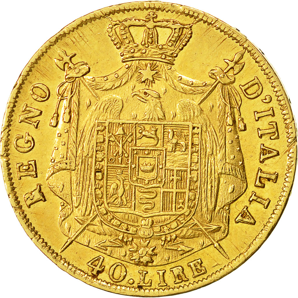Monnaie, États italiens, KINGDOM OF NAPOLEON, Napoleon I, 40 Lire, 1809, Milan