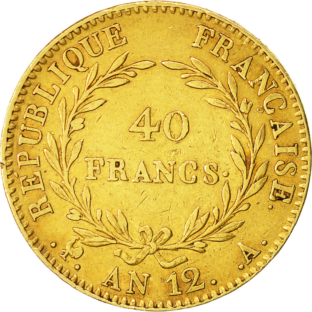 Coin, France, Napoléon I, 40 Francs, An 12 (1804), Paris, EF(40-45), Gold