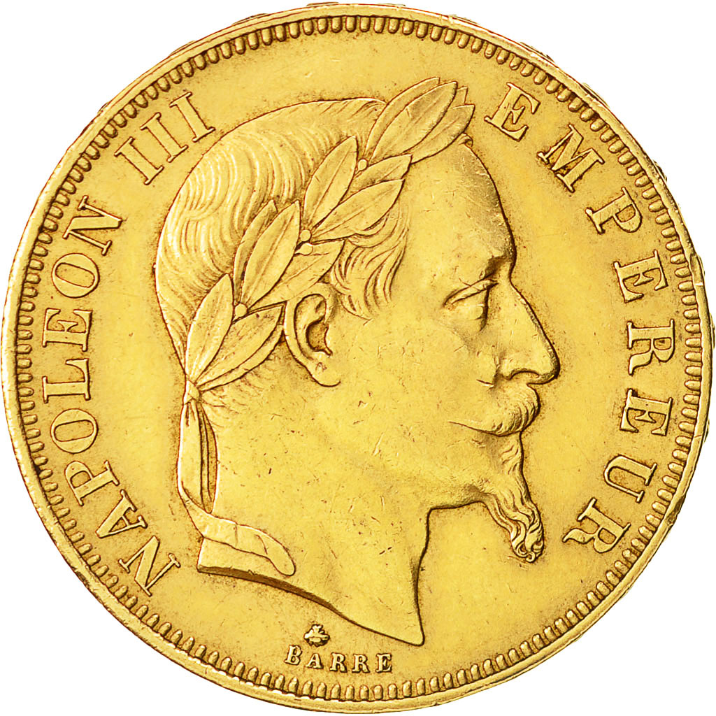 Moneda, Francia, Napoleon III, Napoléon III, 50 Francs, 1864, Paris, MBC+, Oro