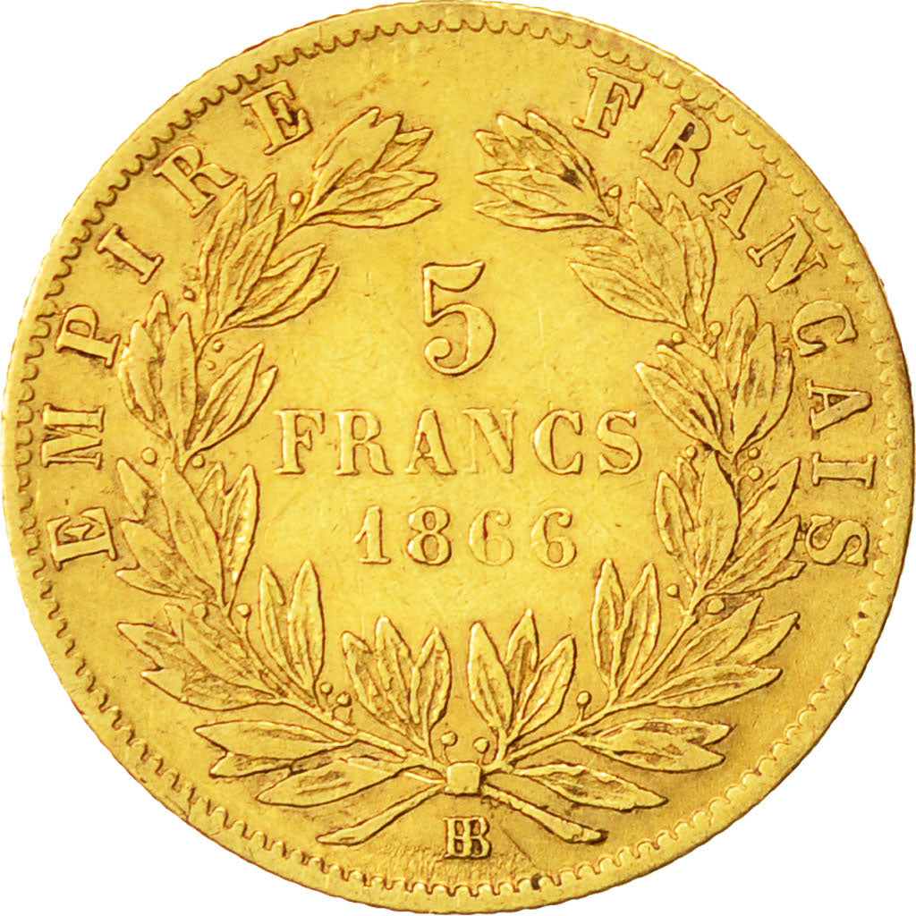 Coin, France, Napoleon III, Napoléon III, 5 Francs, 1866, Strasbourg
