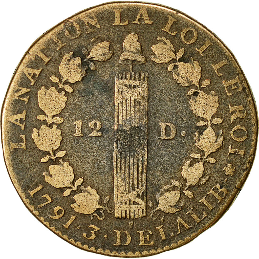 Moneta, Francia, 12 deniers françois, 12 Deniers, 1791, Paris, MB+, Bronzo