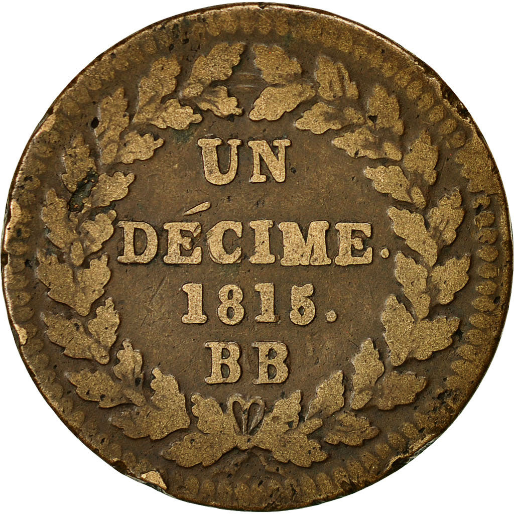 Coin, France, Louis XVIII, Decime, 1815, Strasbourg, VF(30-35), Bronze, KM:701