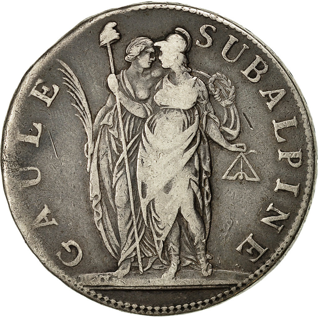 Monnaie, États italiens, PIEDMONT REPUBLIC, 5 Francs, An 10, TB+, Argent, KM:4