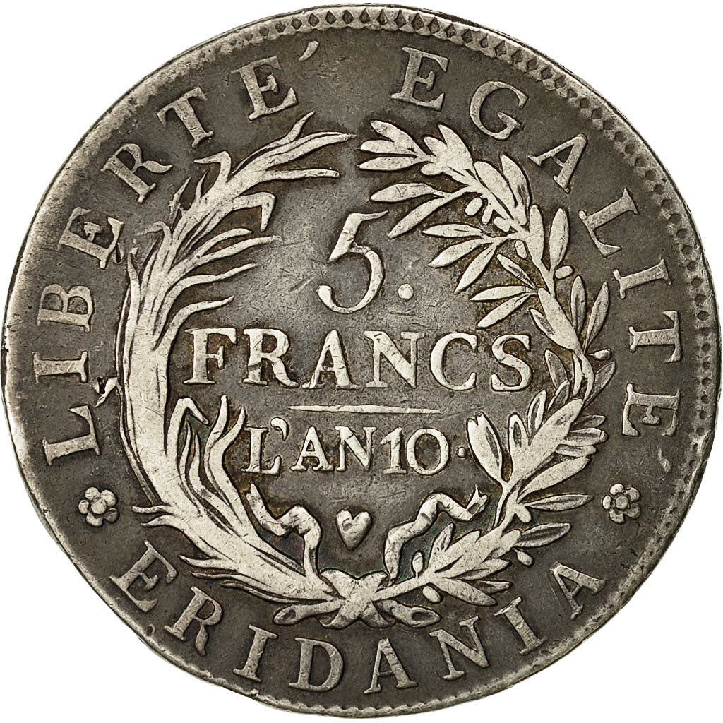 Monnaie, États italiens, PIEDMONT REPUBLIC, 5 Francs, An 10, TB+, Argent, KM:4
