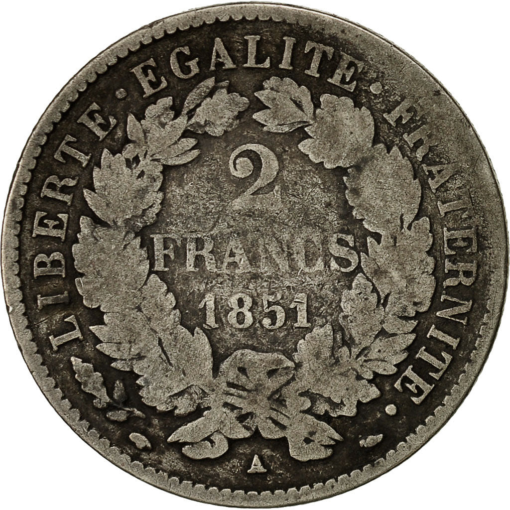 Coin, France, Cérès, 2 Francs, 1851, Paris, VF(20-25), Silver, KM:760.1