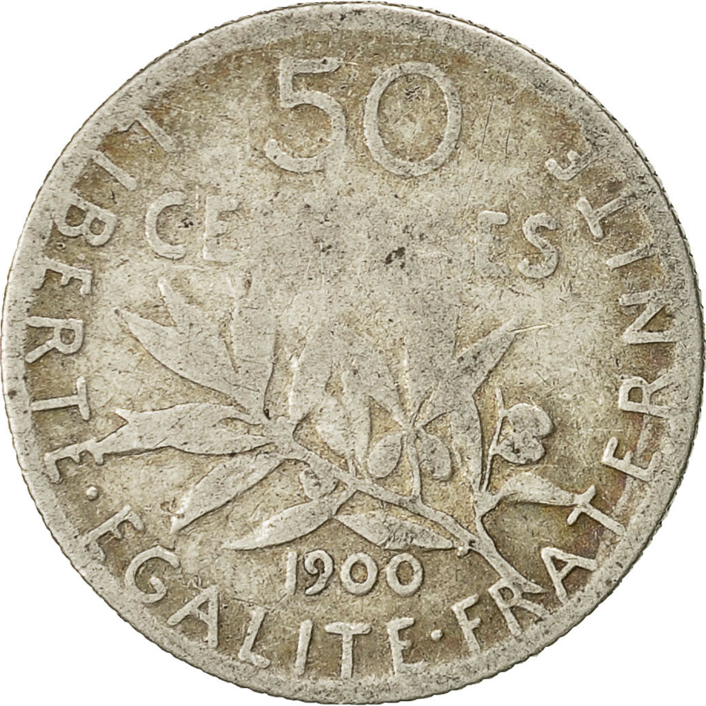 Moneta, Francia, Semeuse, 50 Centimes, 1900, Paris, MB+, Argento, KM:854