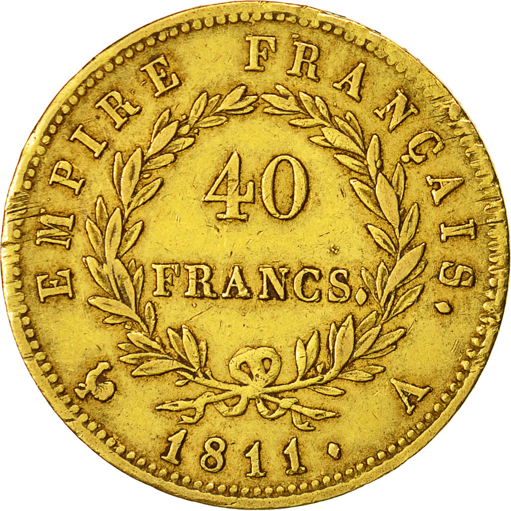 Moneda, Francia, Napoléon I, 40 Francs, 1811, Paris, MBC, Oro, KM:696.1