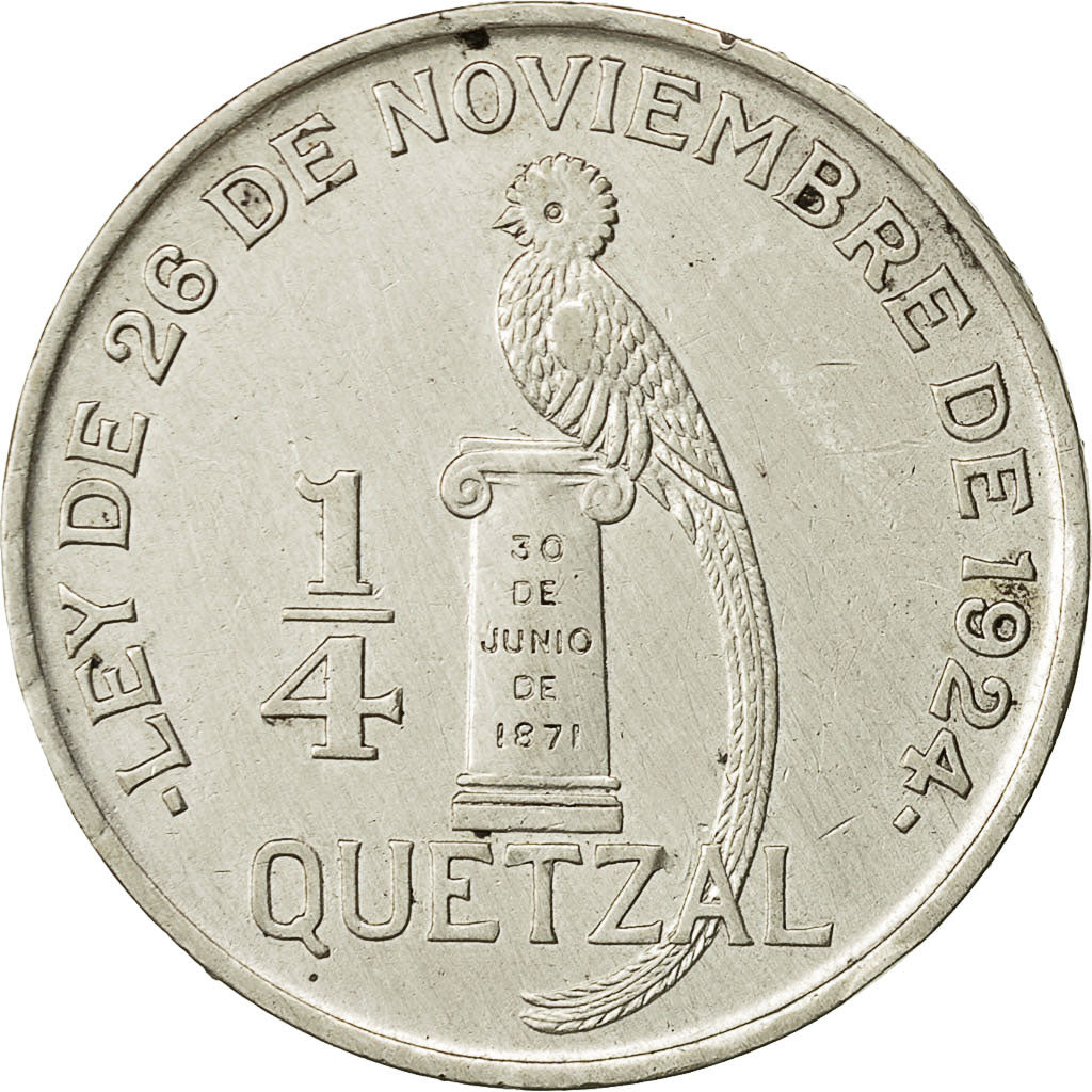 Munten, Guatemala, 1/4 Quetzal, 1926, London, ZF+, Zilver, KM:243.1