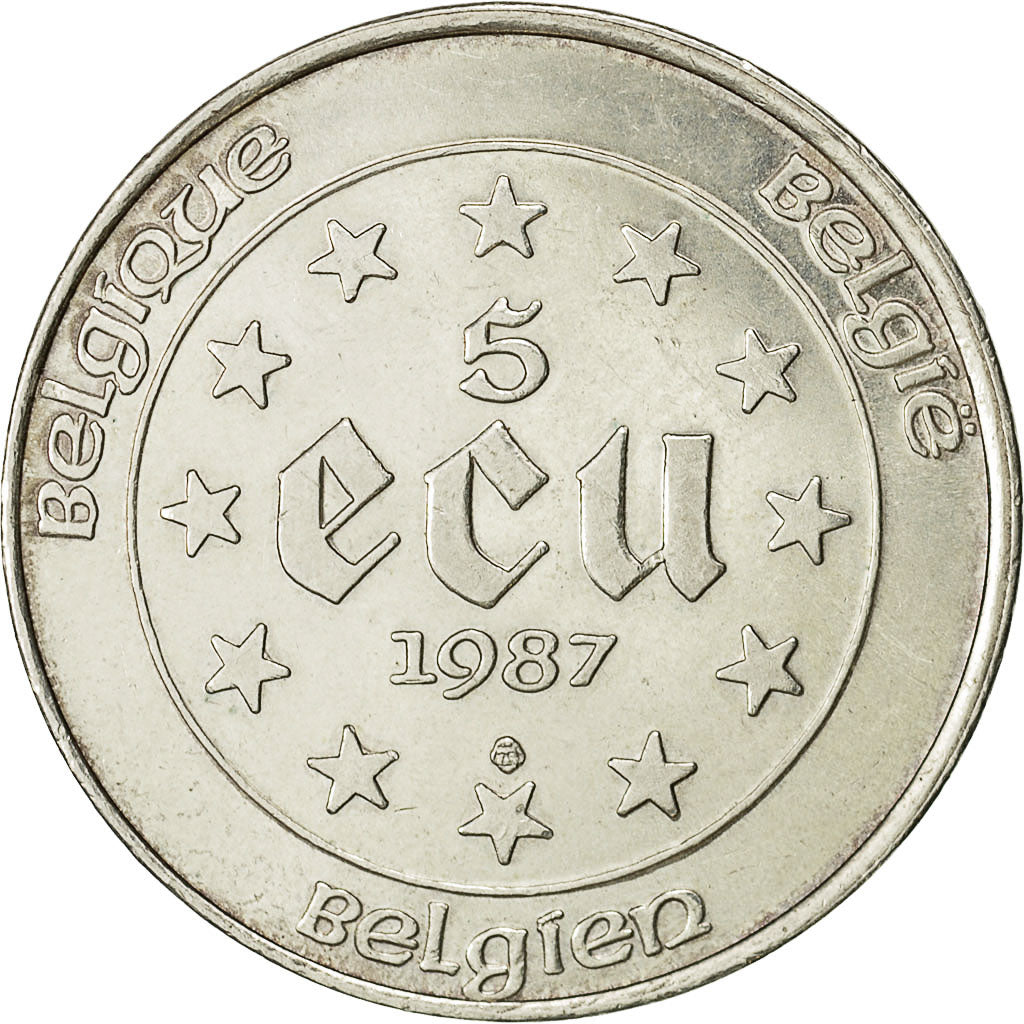 Coin, Belgium, 5 Ecu, 1987, AU(50-53), Silver, KM:166