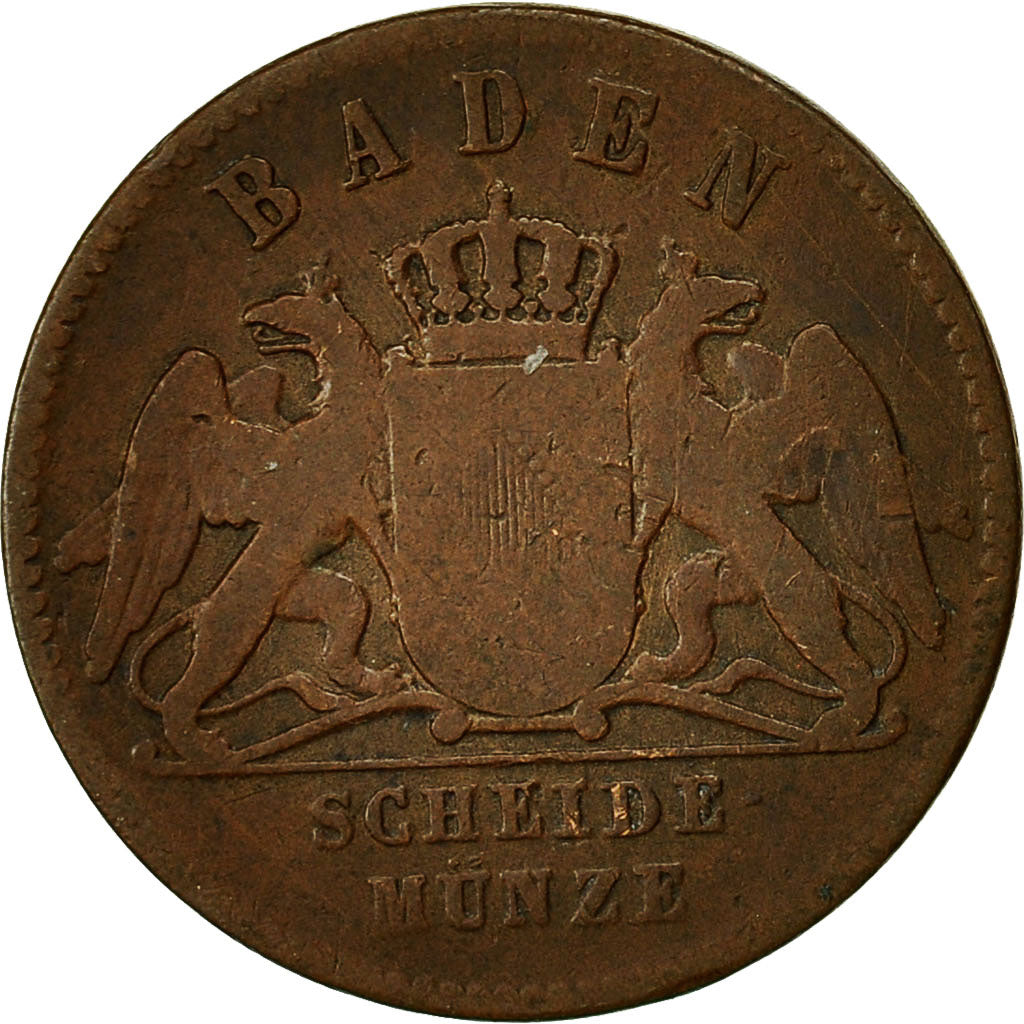 Moneta, Stati tedeschi, BADEN, Friedrich I, Kreuzer, 1861, MB+, Rame, KM:242