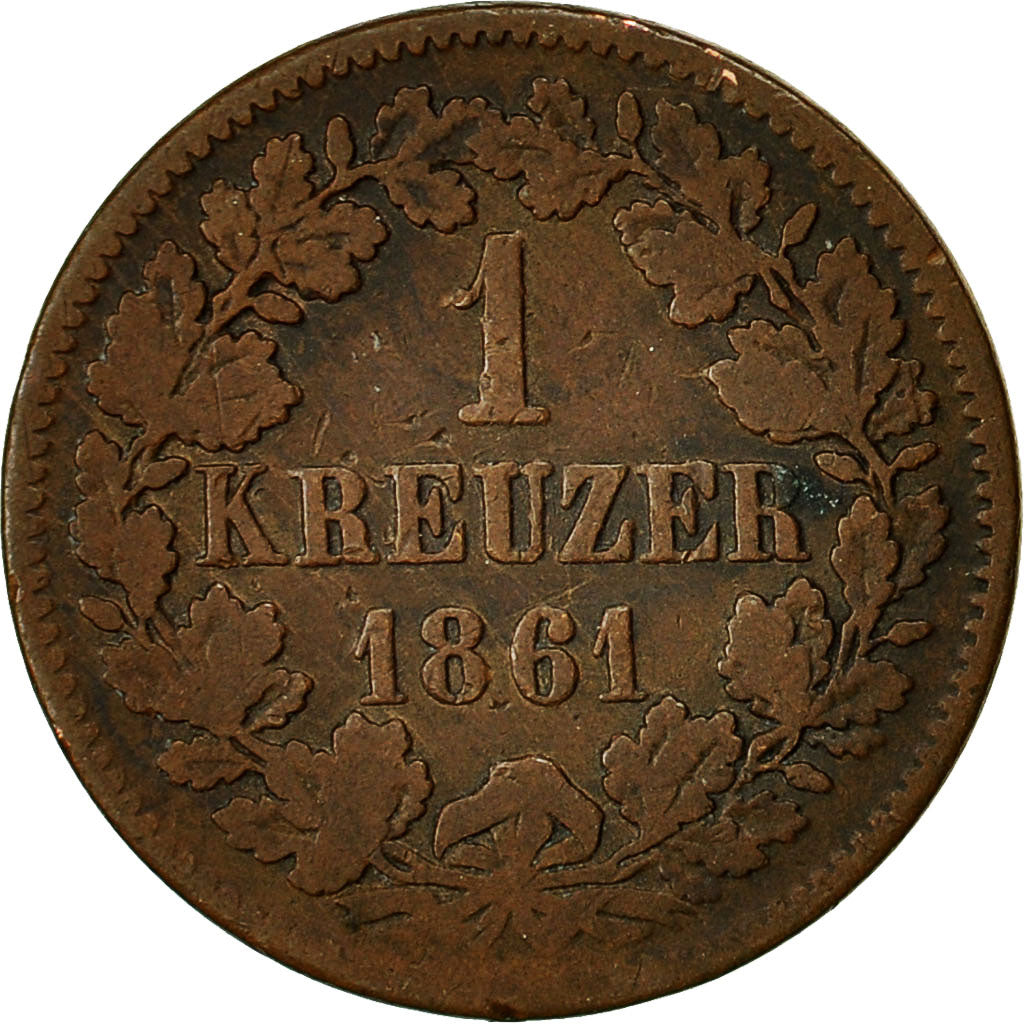 Moneta, Stati tedeschi, BADEN, Friedrich I, Kreuzer, 1861, MB+, Rame, KM:242