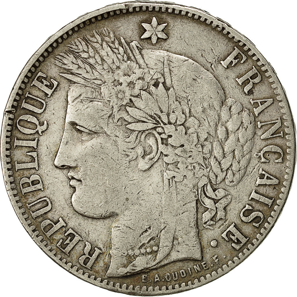 Coin, France, Cérès, 5 Francs, 1870, Bordeaux, VF(20-25), Silver, KM:818.3