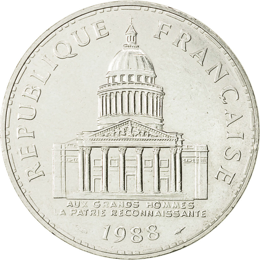 Moneda, Francia, Panthéon, 100 Francs, 1988, Paris, MBC+, Plata, KM:951.1