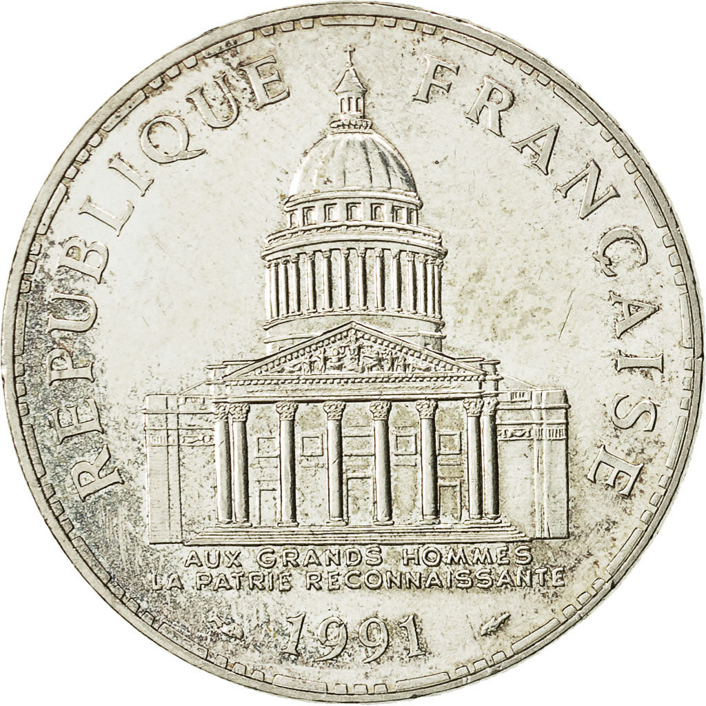 Moneda, Francia, Panthéon, 100 Francs, 1991, Paris, MBC+, Plata, KM:951.1