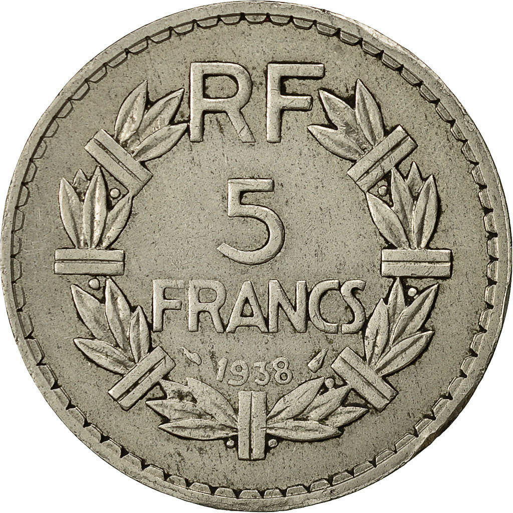 Coin, France, Lavrillier, 5 Francs, 1938, Paris, AU(50-53), Nickel, KM:888