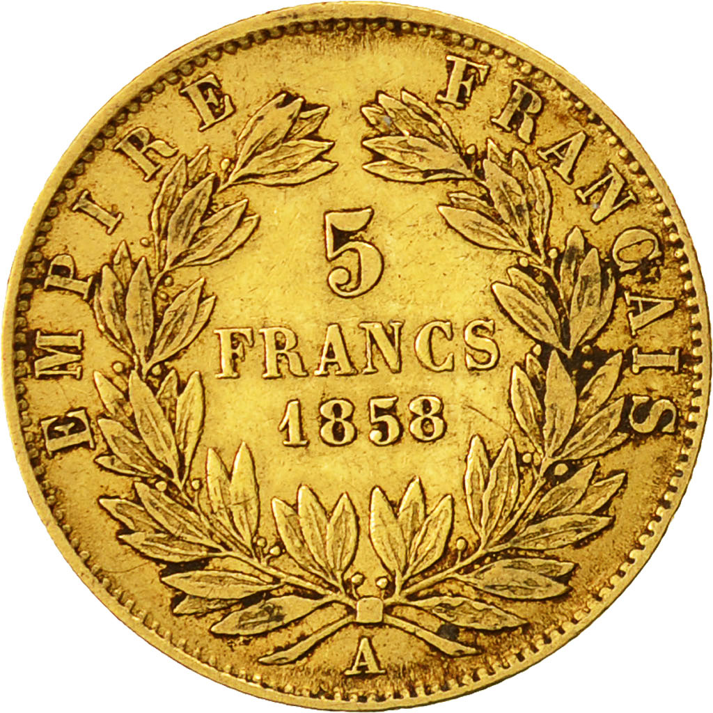Moneta, Francia, Napoleon III, Napoléon III, 5 Francs, 1858, Paris, MB+, Oro