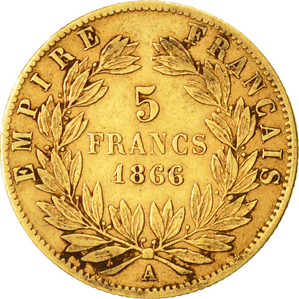 Moneta, Francia, Napoleon III, Napoléon III, 5 Francs, 1866, Paris, MB+, Oro