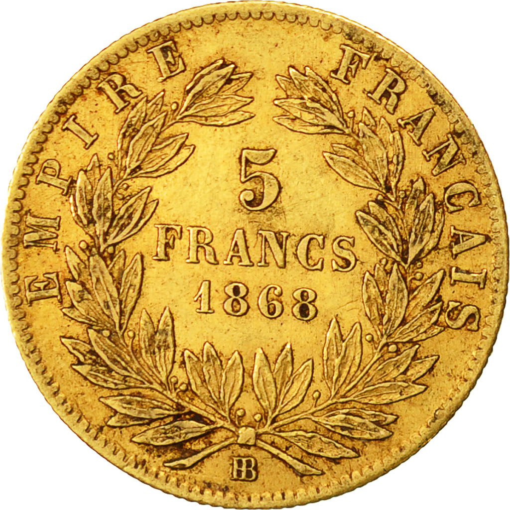 Munten, Frankrijk, Napoleon III, Napoléon III, 5 Francs, 1868, Strasbourg, ZF