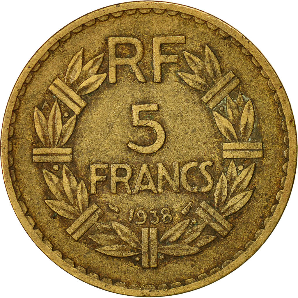 Coin, France, Lavrillier, 5 Francs, 1938, Paris, EF(40-45), Aluminum-Bronze