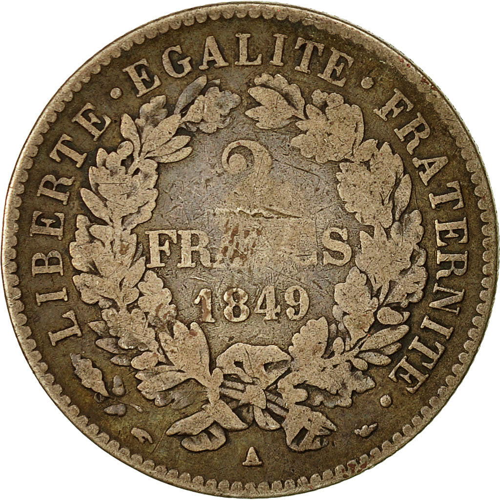 Monnaie, France, Cérès, 2 Francs, 1849, Paris, TB, Argent, Gadoury:522
