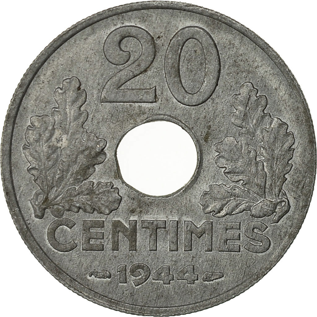Coin, France, État français, 20 Centimes, 1944, Paris, AU(50-53), Zinc