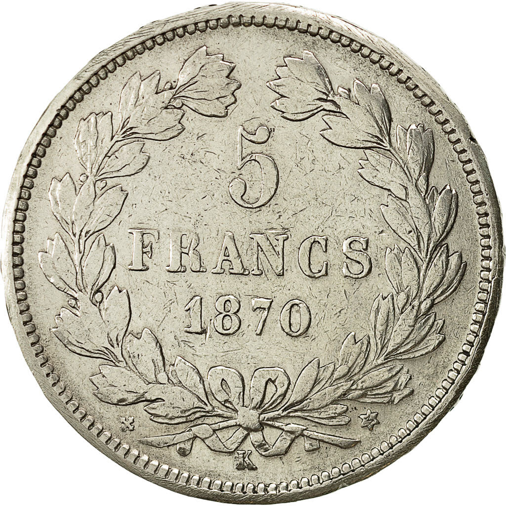 Coin, France, Cérès, 5 Francs, 1870, Bordeaux, VF(30-35), Silver, KM:818.2