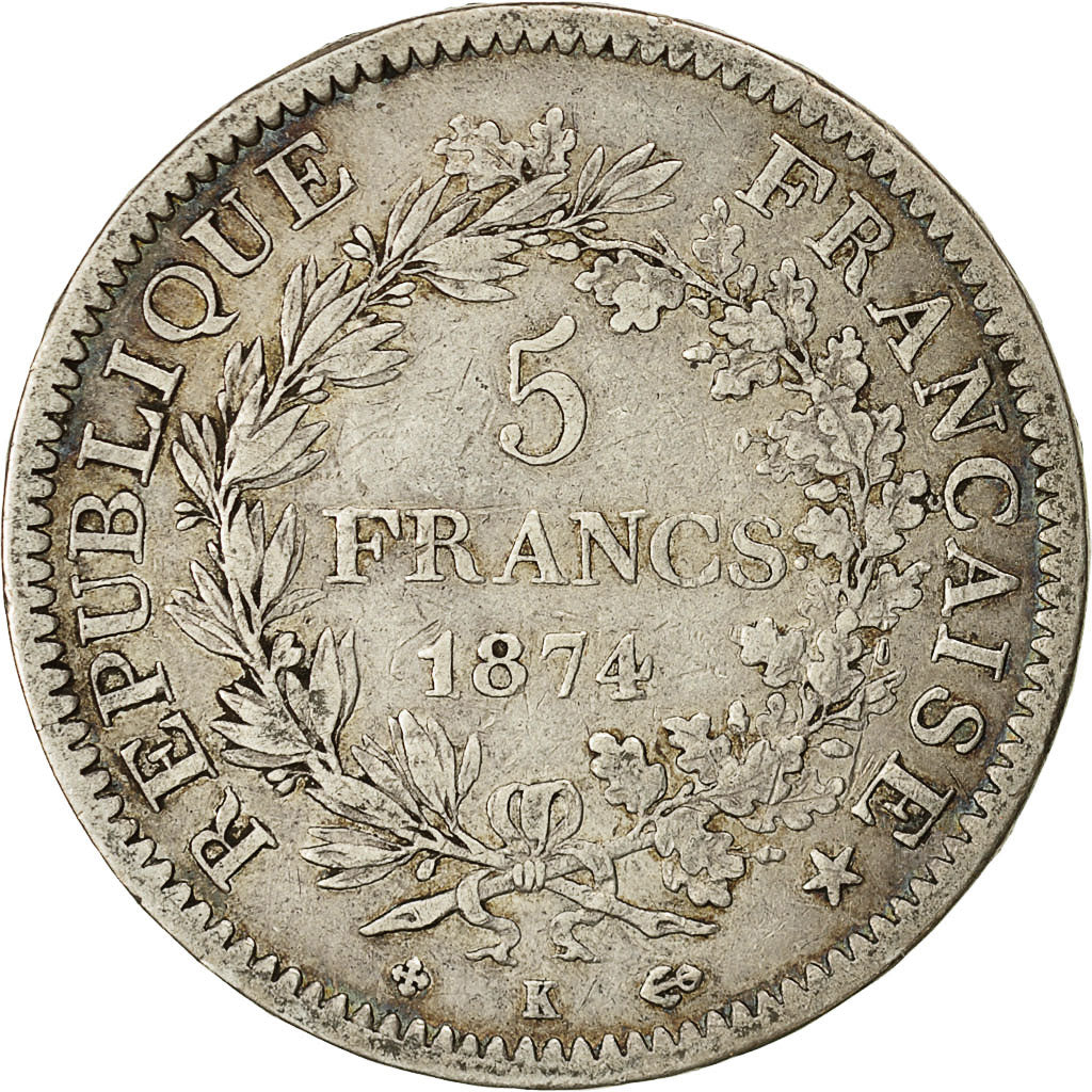 Monnaie, France, Hercule, 5 Francs, 1874, Bordeaux, TB+, Argent, Gadoury:745a
