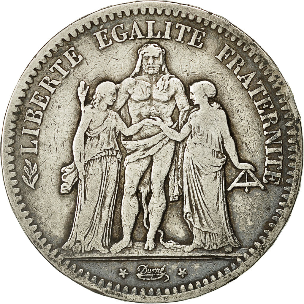 Moneta, Francia, Hercule, 5 Francs, 1849, Paris, MB+, Argento, KM:756.1