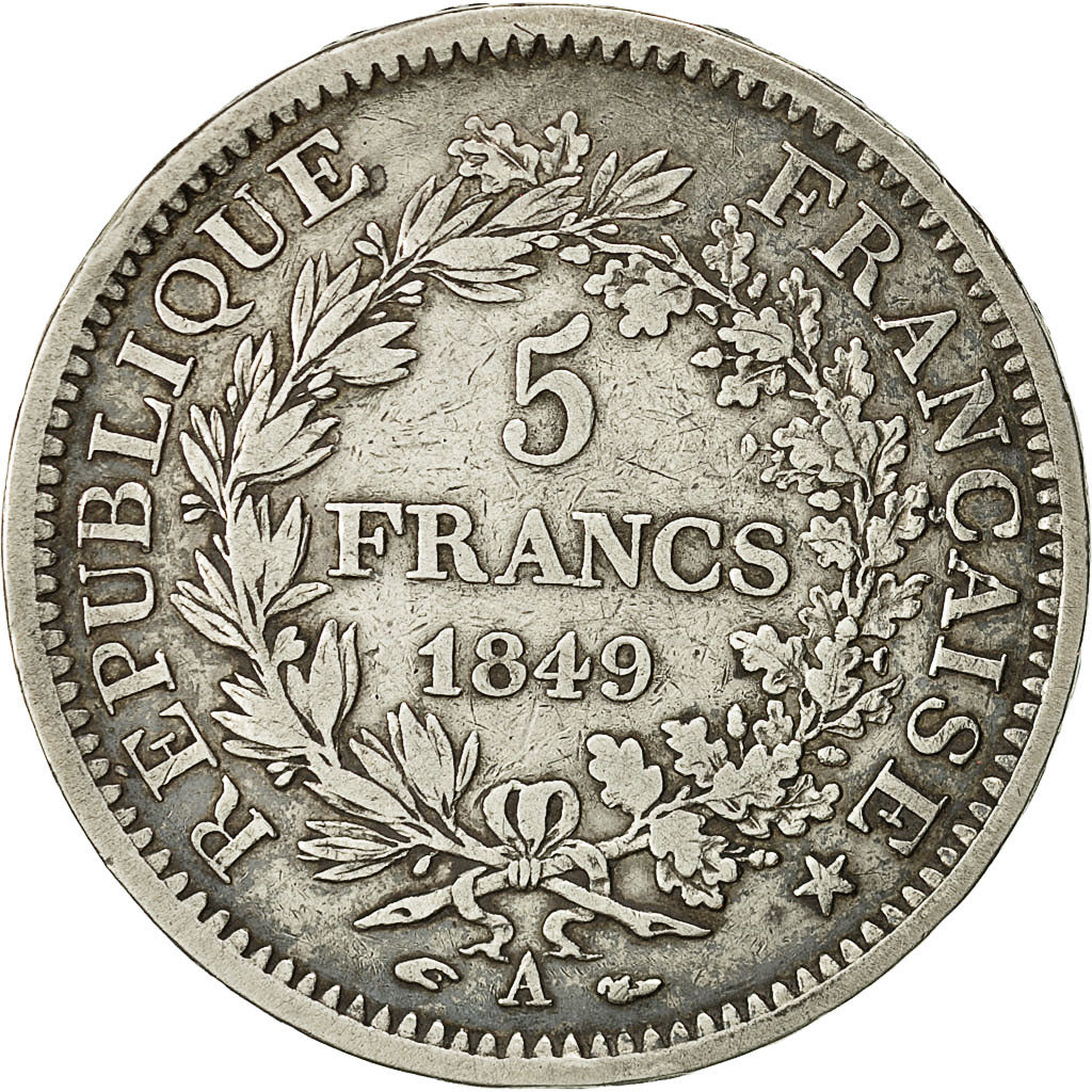 Moneta, Francia, Hercule, 5 Francs, 1849, Paris, MB+, Argento, KM:756.1
