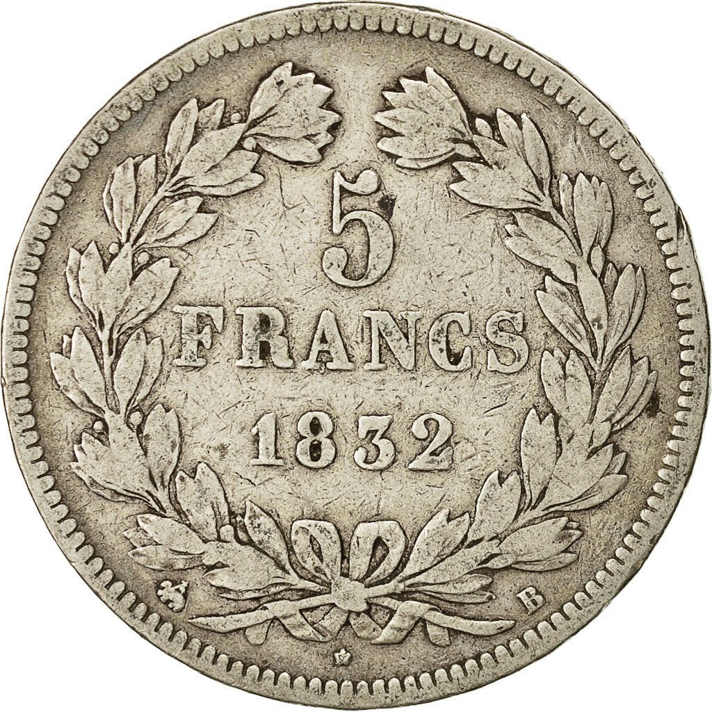 Coin, France, Louis-Philippe, 5 Francs, 1832, Rouen, VF(20-25), Silver