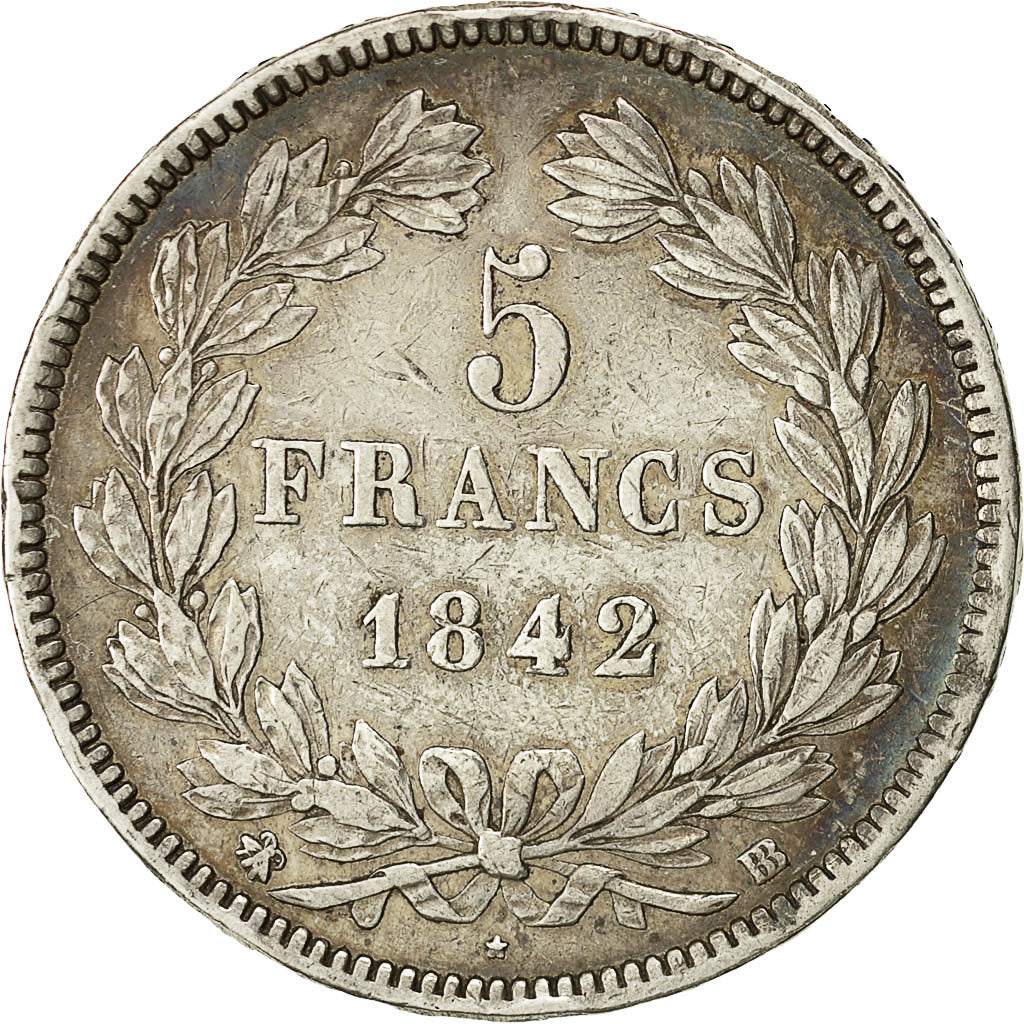 Münze, Frankreich, Louis-Philippe, 5 Francs, 1842, Strasbourg, S+, Silber