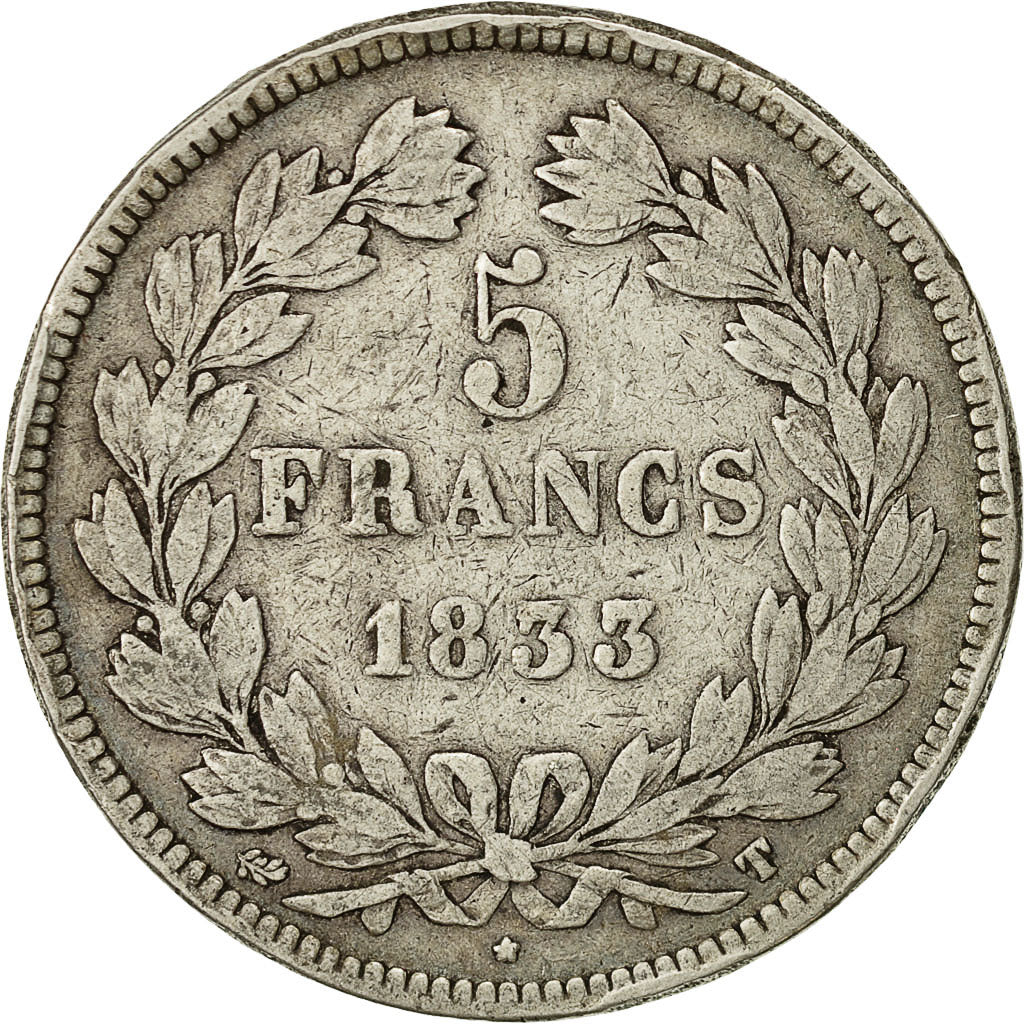 Coin, France, Louis-Philippe, 5 Francs, 1833, Nantes, VF(20-25), Silver