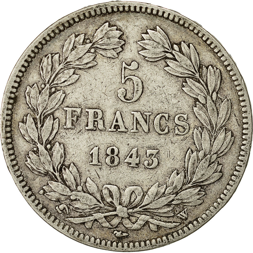 Coin, France, Louis-Philippe, 5 Francs, 1843, Lille, VF(30-35), Silver
