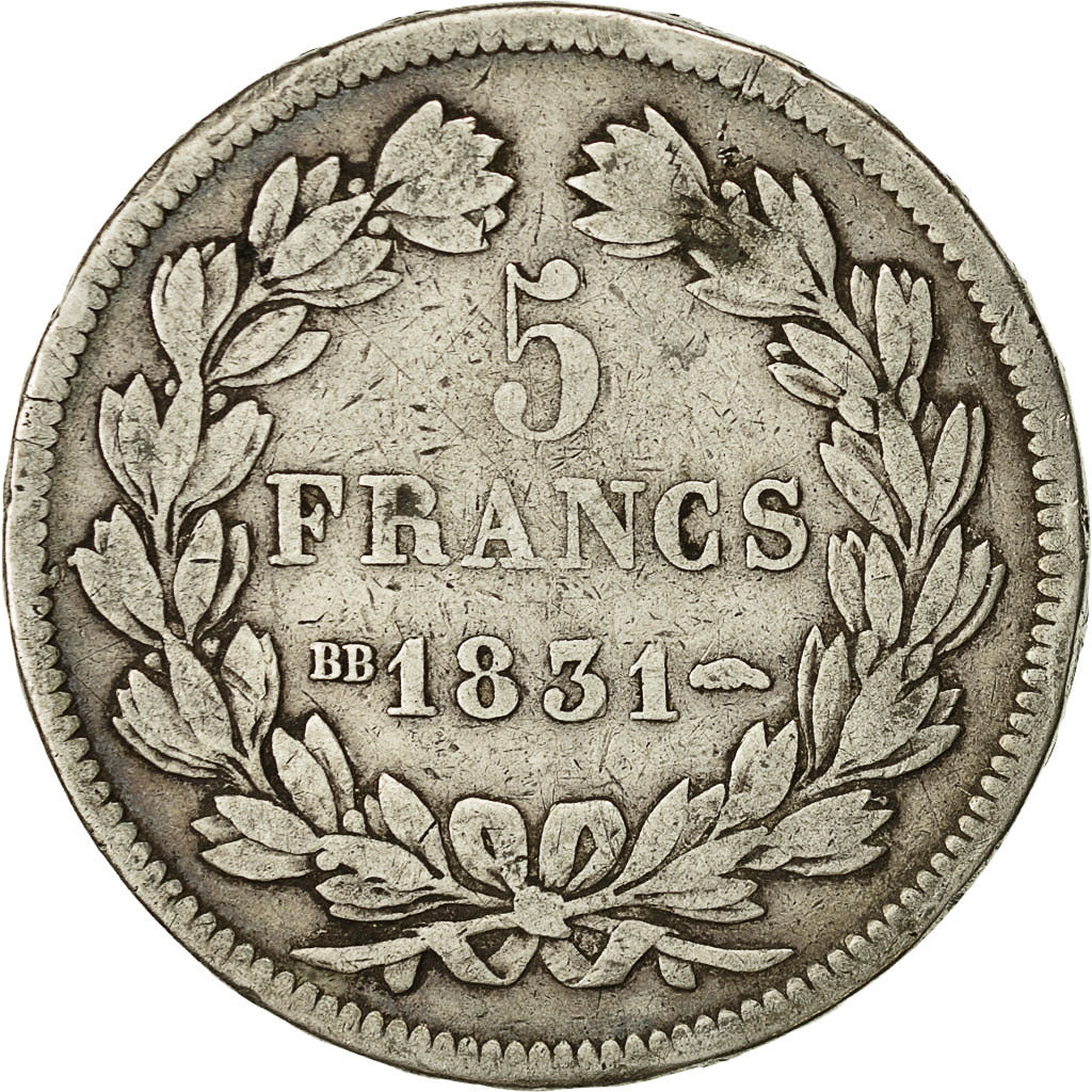 Coin, France, Louis-Philippe, 5 Francs, 1831, Strasbourg, VF(30-35), Silver