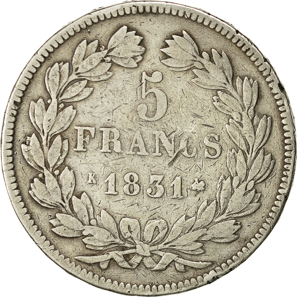 Münze, Frankreich, Louis-Philippe, 5 Francs, 1831, Bordeaux, S, Silber