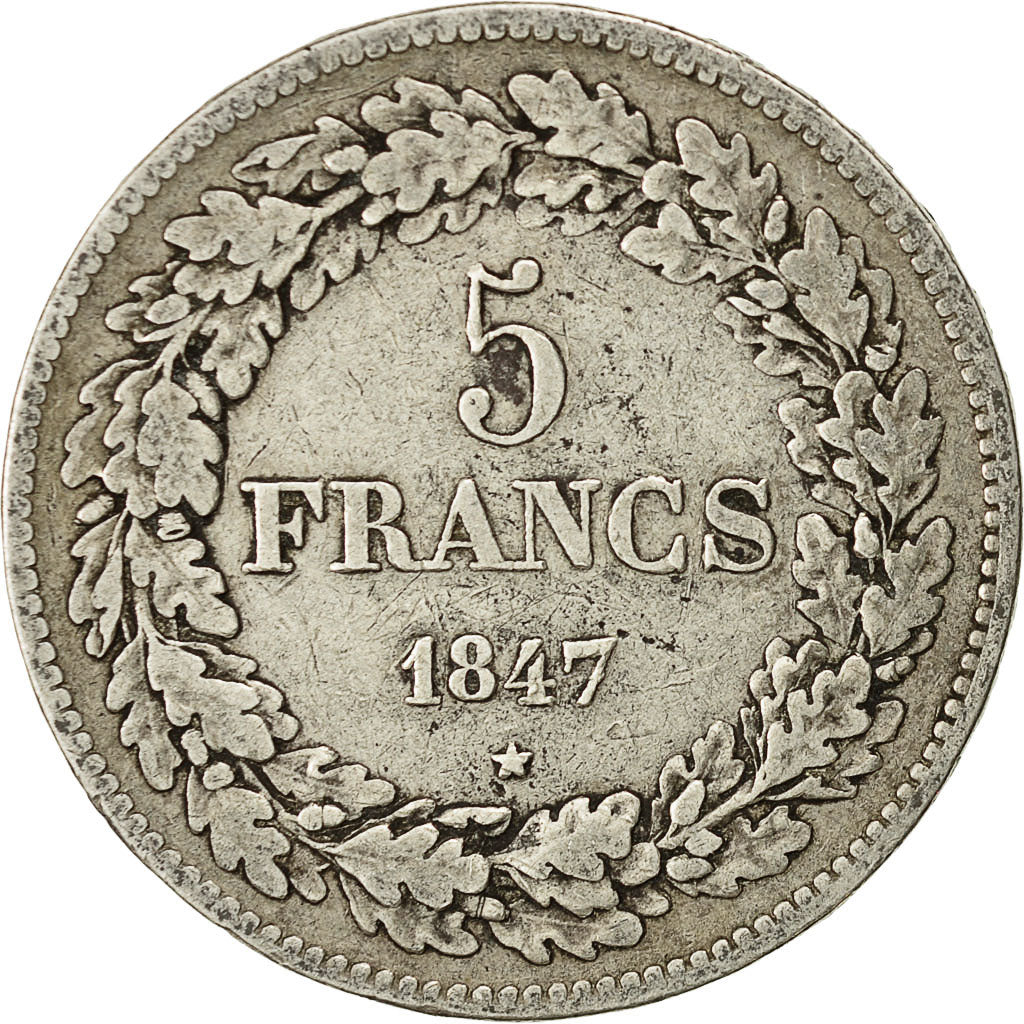 Moneda, Bélgica, Leopold I, 5 Francs, 5 Frank, 1847, MBC, Plata, KM:3.2