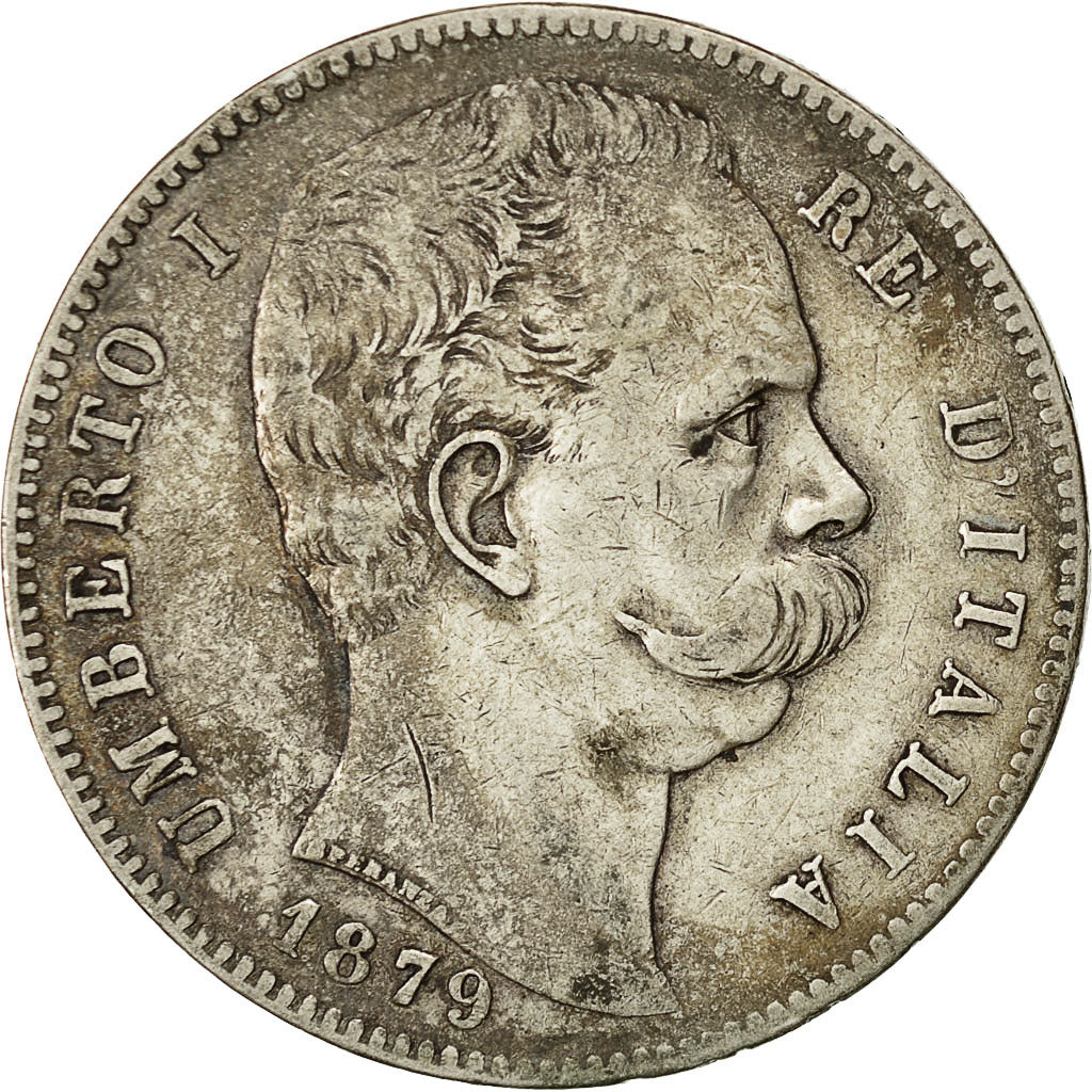 Coin, Italy, Umberto I, 5 Lire, 1879, Rome, VF(30-35), Silver, KM:20