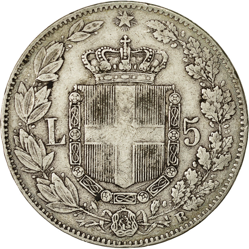 Coin, Italy, Umberto I, 5 Lire, 1879, Rome, VF(30-35), Silver, KM:20