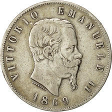 Munten, Italië, Vittorio Emanuele II, 5 Lire, 1869, Milan, ZF, Zilver, KM:8.3