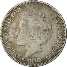 Moneda, España, Alfonso XIII, 5 Pesetas, 1893, BC+, Plata, KM:700
