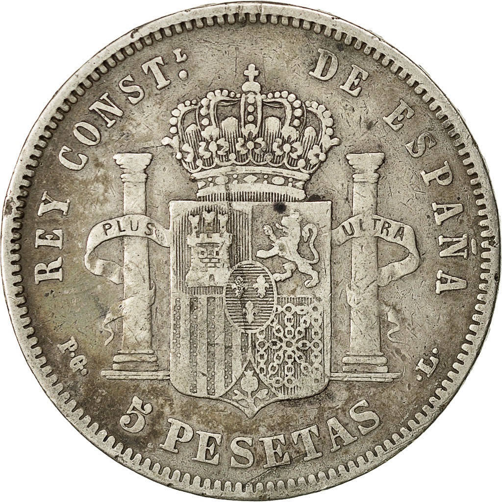 Moneda, España, Alfonso XIII, 5 Pesetas, 1893, BC+, Plata, KM:700