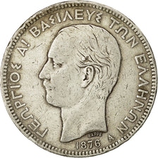 Moneta, Grecia, George I, 5 Drachmai, 1876, Paris, MB+, Argento, KM:46