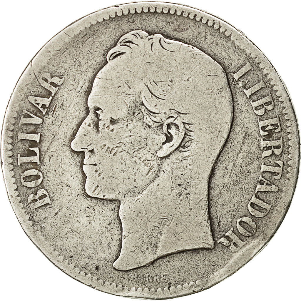 Monnaie, Venezuela, Gram 25, 5 Bolivares, 1889, TB, Argent, KM:24.1