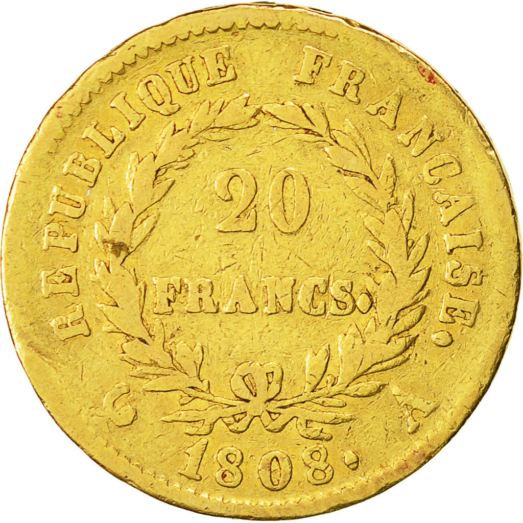 Coin, France, Napoléon I, 20 Francs, 1808, Paris, VF(30-35), Gold, KM:687.1